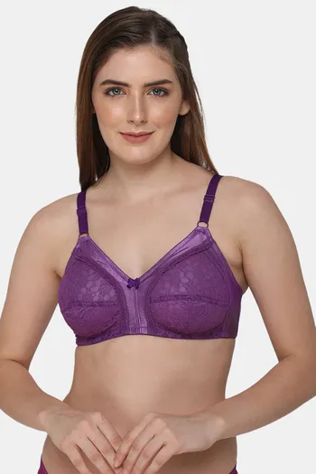 Buy Intimacy Double Layered Non Wired Full Coverage Lace Bra - Dark Purple